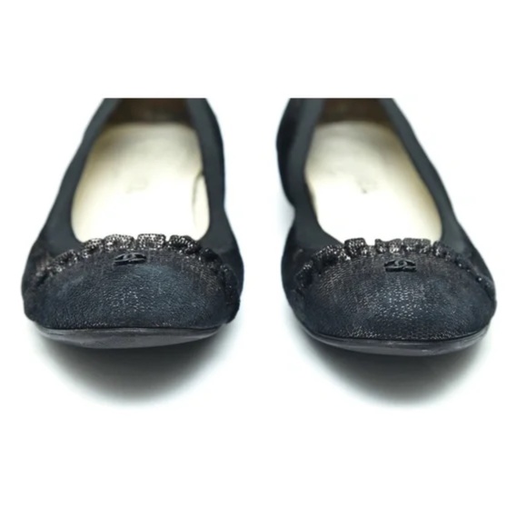 CHANEL Ballet Flats Ruffles Metallic Black Copper CC Logo Stretch Spirit Sz 39.5 - Picture 6 of 10